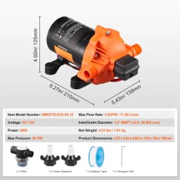 SucceBuy 12V Diaphragm Pump 1.8/3/3.5/5 GPM 3/4/5-Chamber 40-100 PSI Adjustable 1/2'' MNPT Port, for RV Yacht Food Truck Camper