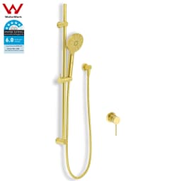 **Sydney Stock** KYLINS Brushed Gold Sliding Rail with 3 Mode Hand Held Shower Head Set Kit Mixer Taps Round WaterMark Wels