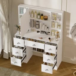7 Drawers Makeup Vanity Desk, LED 3 Color Lighted Mirror, Large Storage Modern Bedroom Dresser