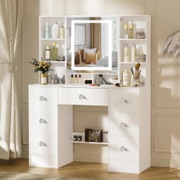 7 Drawers Makeup Vanity Desk, LED 3 Color Lighted Mirror, Large Storage Modern Bedroom Dresser