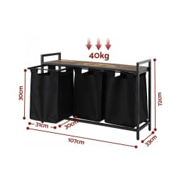 3 Section Pull Out Laundry Basket Metal Frame Black Clothes Hamper Organizer Storage Cart for Home Bedroom Bathroom
