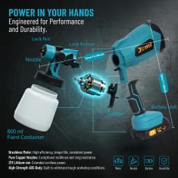 Jemi Tool Cordless Spray Paint Gun, 1000ml Large Capacity HVLP Spray Paint Gun, with 3 Adjustable Spraying Modes and Flow Rate, Equipped with 3 Adjustable Spray Nozzles for Varying Spray Widths, Suitable for Ceiling, Fence, Wall and Furniture Painting.