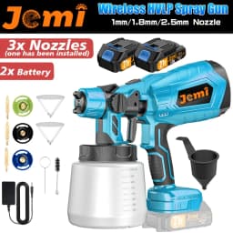 Jemi Tool Cordless Spray Paint Gun, 1000ml Large Capacity HVLP Spray Paint Gun, with 3 Adjustable Spraying Modes and Flow Rate, Equipped with 3 Adjustable Spray Nozzles for Varying Spray Widths, Suitable for Ceiling, Fence, Wall and Furniture Painting.