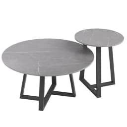 Coffee Table Set of 2 Nesting Accent Tables White Marble Top Stacking Side Desk