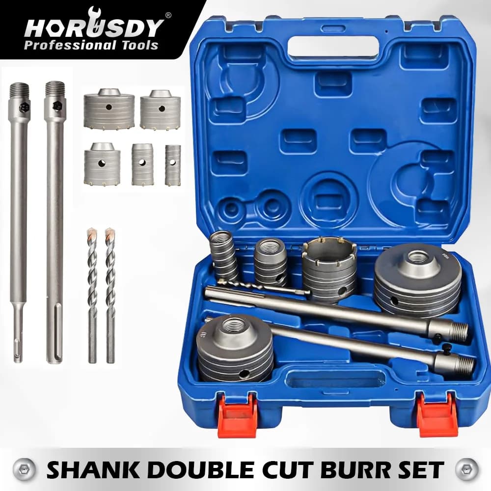 HORUSDY 9-Piece Masonry Concrete Hole Saw Kit (30 40 65 80 100 mm), 300 mm Tungsten Carbide SDS Plus and SDS Max Bit Shank