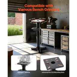 SucceBuy Bench Grinder Stand Bench Grinder and Vise Floor Pedestal with 10.6 in x 10.6 in Mounting Plate Pre-Cut Mounting Slots