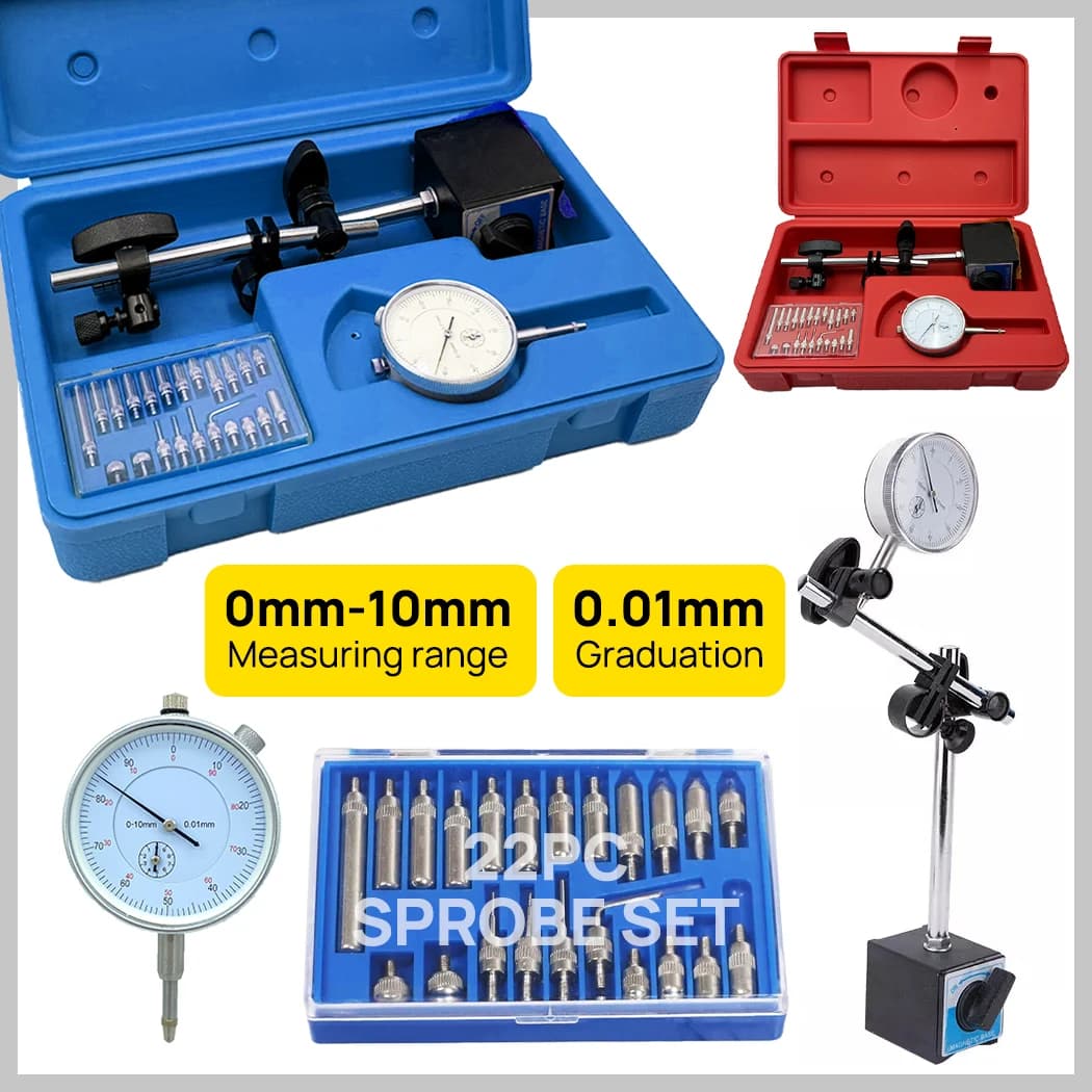 0-10mm Dial Indicator Gauge With Magnetic Base 60KG Pull 22 Indicator Point Set