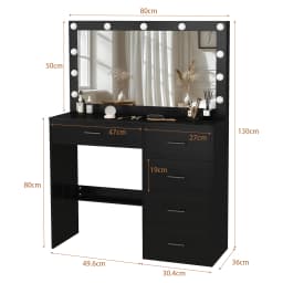 Modern dressing table with 3-color adjustable LED lights and mirror, 4 storage drawers, suitable for bedroom makeup use