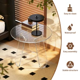 ARTLOGE Acrylic End Table,18” Round Clear Acrylic Side Table with PVC Cover Triangle Legs for Living Room Bedroom