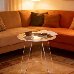 ARTLOGE Acrylic End Table,18” Round Clear Acrylic Side Table with PVC Cover Triangle Legs for Living Room Bedroom