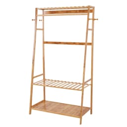 Bamboo Clothes Rail Stand Garment Rack Heavy Duty with 3 Tier Storage Shelves