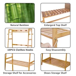 Bamboo Clothes Rail Stand Garment Rack Heavy Duty with 3 Tier Storage Shelves