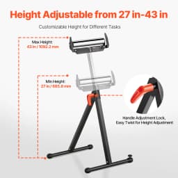 SucceBuy Roller Stand 250 lbs/135 lbs LBC Adjustable Height with 11.5in Polished Steel Roller Head Woodworking Extension Support
