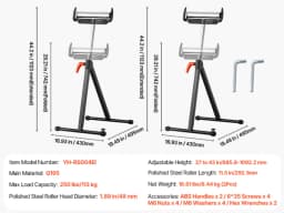 SucceBuy Roller Stand 250 lbs/135 lbs LBC Adjustable Height with 11.5in Polished Steel Roller Head Woodworking Extension Support