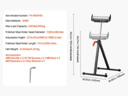 SucceBuy Roller Stand 250 lbs/135 lbs LBC Adjustable Height with 11.5in Polished Steel Roller Head Woodworking Extension Support