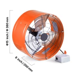 SucceBuy Gable Mount Fan 15 Inch Exhaust Fan w/ Thermostat & Mesh 1650 CFM Cools Up to 2360 Sq.Ft Ventilation to Garage & Orange