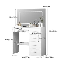White Modern Makeup Vanity Dressing Table with LED Lighted Mirror and Multiple Storage Drawers, Cosmetic Makeup Desk for Bedroom