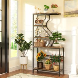 Industrial Vintage 5-Tier Plant Stand, Vertical Flower Shelf with MDF Boards & Metal Frame for Indoor Outdoor Home Decor