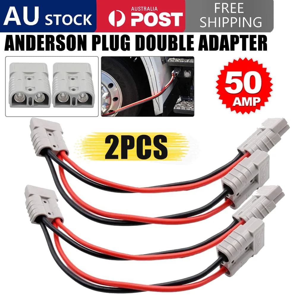 2pcs 50A Anderson Plug Connector Double Extension Adapter 6mm Automotive Y Cable