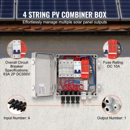 SucceBuy PV Combiner Box 4 String / 6 String Solar Combiner Box 10A / 15A Rated Current Fuse to On/Off Grid Solar Panel System