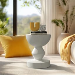 Lightweight Concrete Side Table: Modern Living Room Concrete Sofa Side End Table Bedside Accent Table for Indoor Kitchen, Outdoors Balcony, Patio
