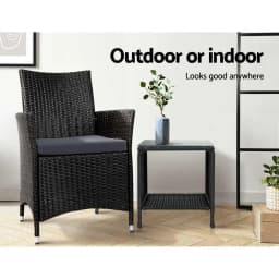 Outdoor Rattan Wicker Coffee Side Table Black Garden Patio Small Desk Storage Table