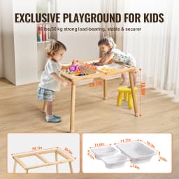 SucceBuy Wooden Sensory Table for Kids Activity with 3 Foldable Storage Bins&Double-Sided Board Indoor/Outdoor Drawing Studying