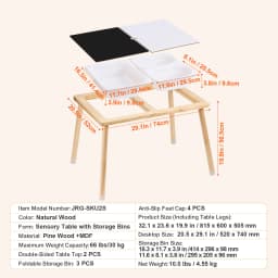 SucceBuy Wooden Sensory Table for Kids Activity with 3 Foldable Storage Bins&Double-Sided Board Indoor/Outdoor Drawing Studying