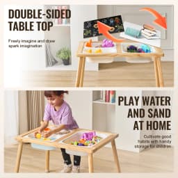 SucceBuy Wooden Sensory Table for Kids Activity with 3 Foldable Storage Bins&Double-Sided Board Indoor/Outdoor Drawing Studying