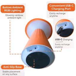 Wave Control LED Portable Table Lamp Rechargeable USB-C Bedside Lamp Simulated Flame Ambient Light for Bedroom Camping Bar