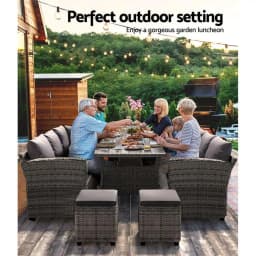 8 Seater Outdoor Wicker Dining Set Table and Chairs Patio Garden Furniture Set