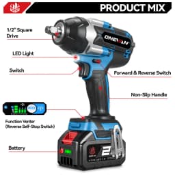 ONEVAN 1800N.M Torque Brushless Electric Impact Wrench 1/2 inch Cordless Drill Car Repair Power Tool For Makita 18V Battery Pin