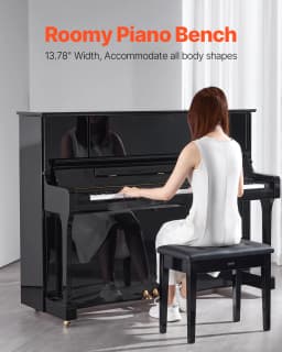 SucceBuy Piano Bench Keyboard Piano Chair w/ High-Density Padded Cushion & Storage Compartment Wooden Piano Bookcase Stool Seat