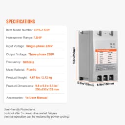 SucceBuy Digital Converter 5/ 7.5/ 10HP Single Phase to 3 Phase Converter Digital Phase Shifter for Residential Light Commercial