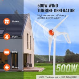 SucceBuy 500 W Wind Turbine Generator w/Anemometer 12V Wind Turbine Kit 3-Blade Wind Power Generator MPPT Controller for Homeuse