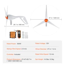 SucceBuy 500 W Wind Turbine Generator w/Anemometer 12V Wind Turbine Kit 3-Blade Wind Power Generator MPPT Controller for Homeuse