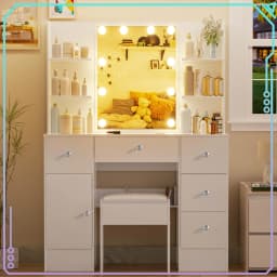 Dressing Table Set 5 Drawers with 10 LED Lights Mirror and Stool Vanity Desk