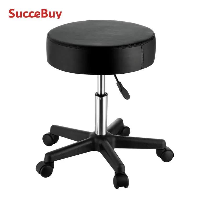 SucceBuy Rolling Round Stool 40cm Diameter with 5Swivel Casters 360° Rotation Height Adjustable Round Stool for Bar Salon Office