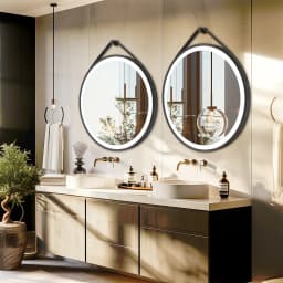 LUVODI 32" Large Round Black Framed Bathroom Mirror With Touch Sensor Smart Lighted Vanity Mirror with LED Lights