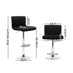 2x Adjustable Gas Lift PU Leather Bar Stools Black Modern Swivel Counter Chairs