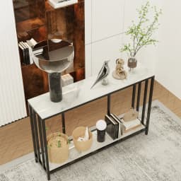 Long-Style 47.2 Inch Console Entryway Table with Metal Black Frame 2 Tiers Sofa Storage Display Table for Hallway Living Room