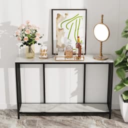 Long-Style 47.2 Inch Console Entryway Table with Metal Black Frame 2 Tiers Sofa Storage Display Table for Hallway Living Room