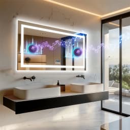 Large LED Bathroom Mirror with Bluetooth Speaker, Anti-Fog, 3 Color Temperature, Dimmable, Illuminated Vanity Mirror, Rectangle