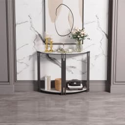 LUVODI Half Moon Console Table with Storage Sintered Stone Tabletop Semi-Circle Entrance Hall Table for Home Decor