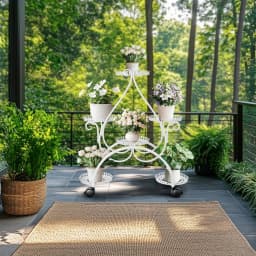 6 Tiered Metal Flower Pot Display Stand Indoor Outdoor Tall Plant Rack with Rolling Wheels