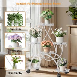 6 Tiered Metal Flower Pot Display Stand Indoor Outdoor Tall Plant Rack with Rolling Wheels