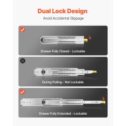 SucceBuy 1 Pair Full Extension Drawer Slides 500lbs Load Capacity Locking Drawer Slides Ball Bearing with Lock Side Mount Rail