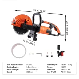 SucceBuy Electric Concrete Saw 9 in 1800 W 15A Motor Circular Saw Cutter with 3.5 in Cutting Depth Wet/Dry Disk Cutter for Stone