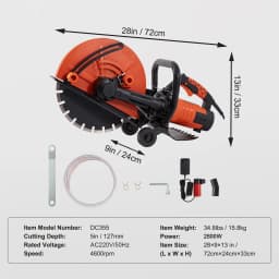 SucceBuy Electric Concrete Saw 9 in 1800 W 15A Motor Circular Saw Cutter with 3.5 in Cutting Depth Wet/Dry Disk Cutter for Stone