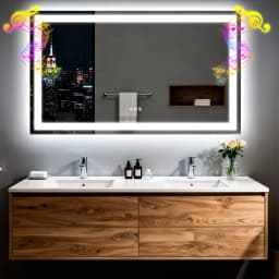 LUVODI Bluetooth Mirror Full Length with LED Rectangle Tempered Glass Wall Lighted Bathroom Mirror with Double Speakers